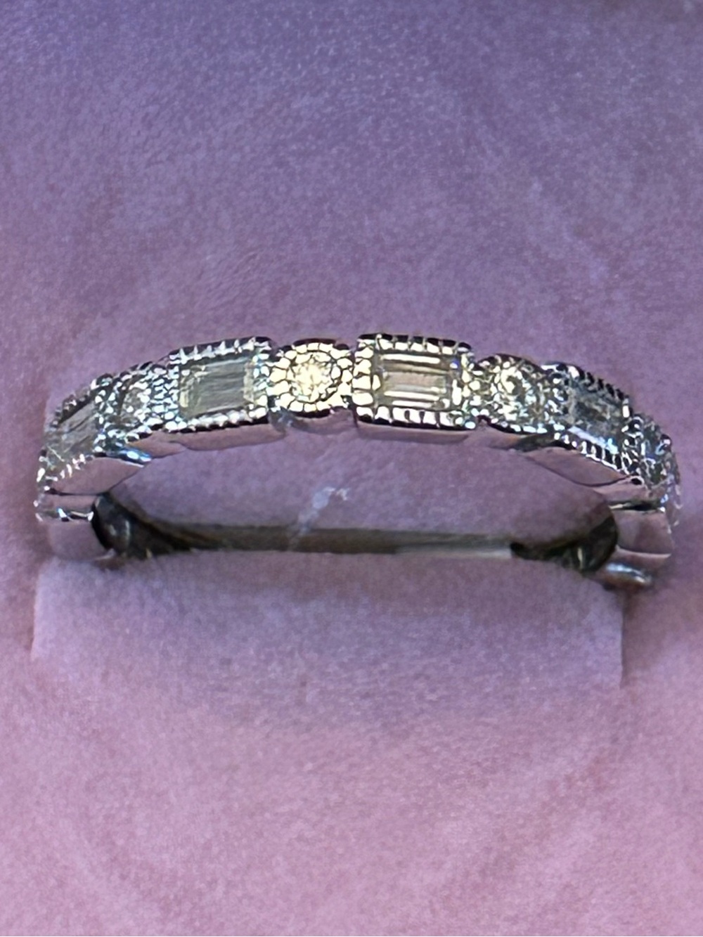 2.00CTW Baguette & Round Moissanite 925 Sterling Silver Eternity Band Ring